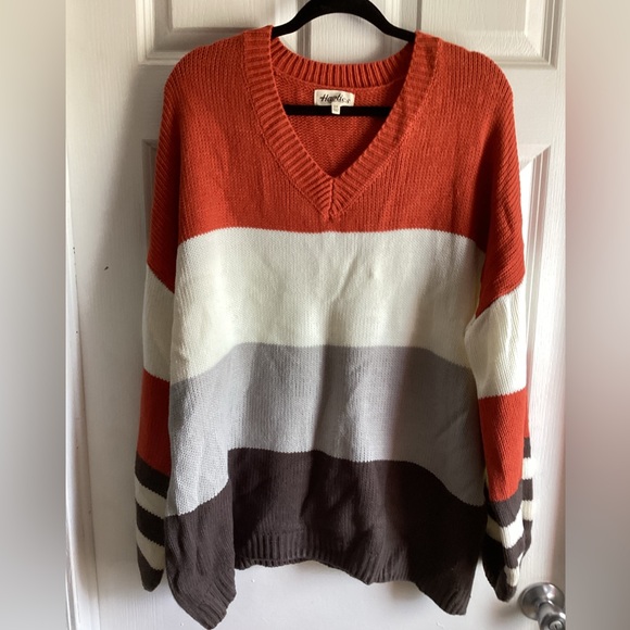 Haptics by holly harper boutique sweater, plus size 2x, striped, v neck - Picture 1 of 6